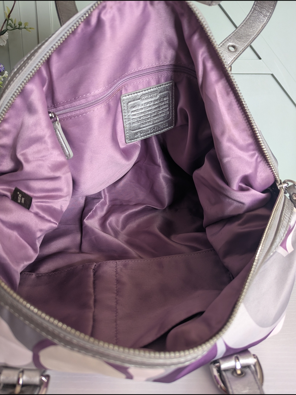 Coach Purple Signature Canvas Satchel with Silver Leather Trim - Picture 8 of 10